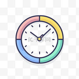 线条艺术中的彩色时钟图标 向量
