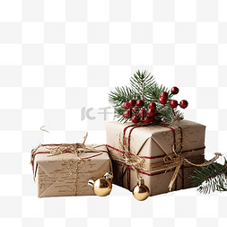 寒假生活寒假生活图片_用松树枝装饰的圣诞礼物的特写