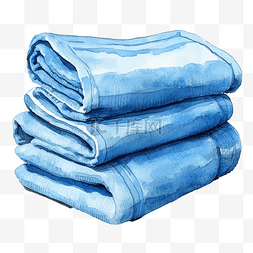 蓝色毛巾水彩
