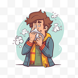 咳嗽剪贴画卡通年轻人擤鼻涕 向