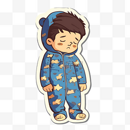 儿童连体衣设计图片_一个穿着蓝色连体衣睡觉的男孩的