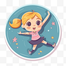 卡通金发女孩在空中与星星 向量