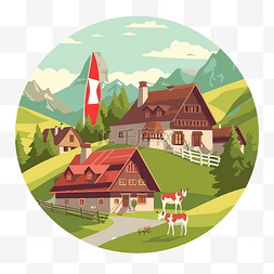 卡通和草的图片图片_瑞士剪贴画瑞士山风景与红色和白