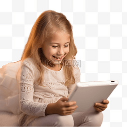 人拿平板电脑图片_快乐的白人女孩坐在室内的圣诞装