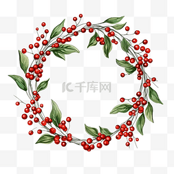 圣诞线条框架图片_圣诞浆果和胡颓子果实的手绘框架
