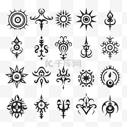 传统的植物画图片_孤立的传统纹身符号