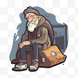 老人睡觉图片_无家可归的老人坐在盒子上睡觉 