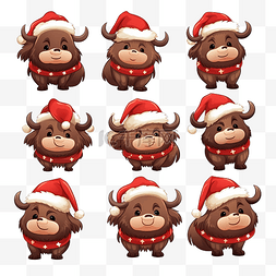可爱的水牛图片_设置可爱的水牛在圣诞服装卡通动
