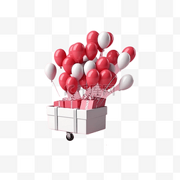 气球爆炸素材图片_打开礼品盒 3D 渲染与购物袋价格