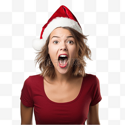 尖叫女人图片_庆祝圣诞假期的女孩张大嘴大喊