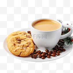 豆子和咖啡旁边的圣诞主题黄油饼