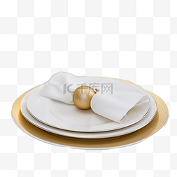 圣诞桌上有餐具的白盘子
