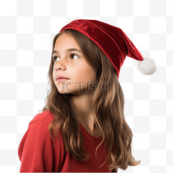 戴着圣诞帽的女孩在孤立的白色一
