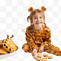 可爱的小饼干图片图片_可爱的小女孩在家里万圣节派对上