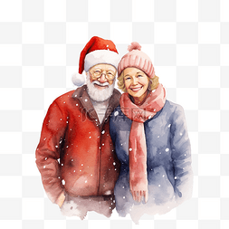雪图片_圣诞快乐，老夫妇站在雪前
