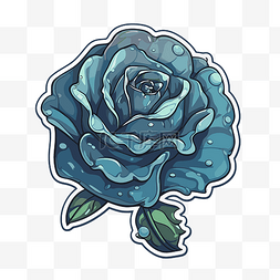 蓝色玫瑰贴纸，上面有水滴剪贴画