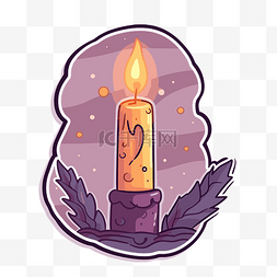 卡通蜡烛与绿叶树枝和紫罗兰色光