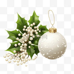 隔离白图片_圣诞槲寄生与球和雪星隔离在白色