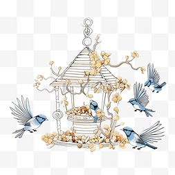 鸟群卡通图片_快乐的小麻雀和山雀在挂在树枝上