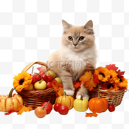 秋天的猫与生态水果和蔬菜