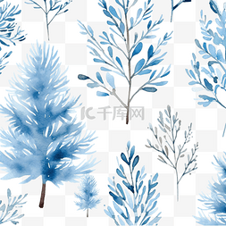 圣诞水彩无缝图案与蓝色树枝