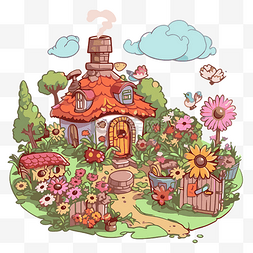 童话草图片_童话屋的花园剪贴画卡通 向量
