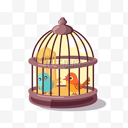 笼子剪贴画 笼子里的鸟 卡通矢量