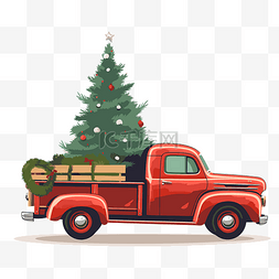 项目-图片_有树的圣诞节卡车 向量