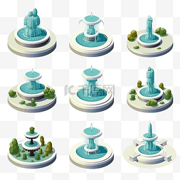 等距层叠圆形喷泉3D通用风景收藏