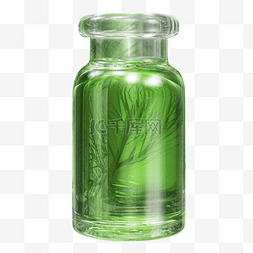 植物玻璃图片_3d渲染精油瓶绿色自然