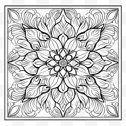 抽象图案花纹图片_曼陀罗 kdp 着色页设计黑白花卉着