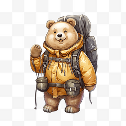 鏡子图片_可爱的胖熊正在徒步旅行ai生成