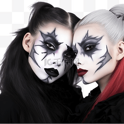 女子面具图片_可怕的万圣节化妆两个女孩扮演吸