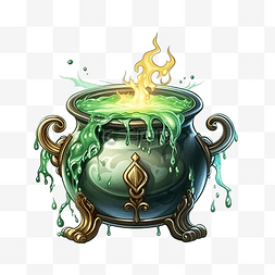 魔法药水卡通图片_带有绿色蒸汽和冒泡液体魔法药水