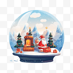 雪标签图片_平面矢量插图雪球与圣诞老人雪橇