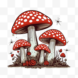 有毒的飞木耳蘑菇涂鸦在白色