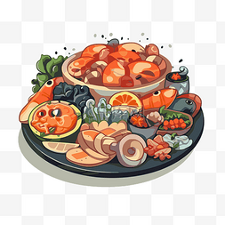 一盘菜西餐图片_开胃菜剪贴画卡通和有趣的海鲜和