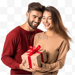 年轻男人女人图片_年轻开朗的夫妇爱上了圣诞礼物
