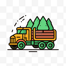 运载树木的小卡车已用线条插图绘