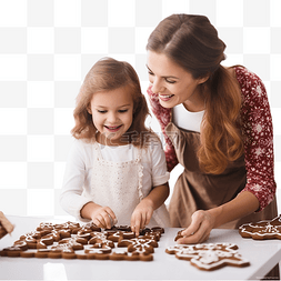 小女孩和妈妈烘烤圣诞姜饼