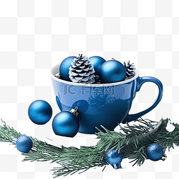 茶樹图片_蓝色茶杯中的圣诞组合物