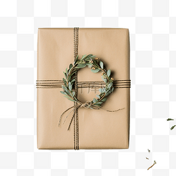 带花环和标签的包装圣诞礼物的顶