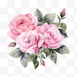 水彩粉红玫瑰花束