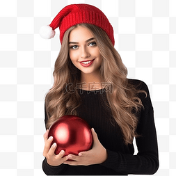 红色女士帽子图片_戴着红色圣诞老人帽子的漂亮女孩