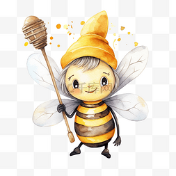 拿着小喇叭的图片_异想天开的水彩小蜜蜂拿着万圣节