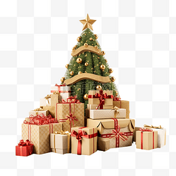 圣诞树，配有礼品盒和购物袋，供