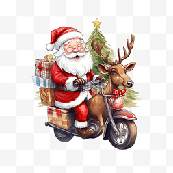礼品袋高清图片_卡通有趣的圣诞老人骑着一只鹿，