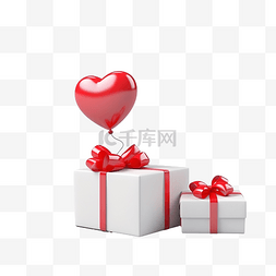 3d 爱与浮动礼品盒和红心