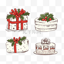 生日派對图片_圣诞蛋糕和礼物盒套装矢量圣诞礼