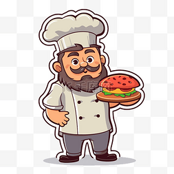 厨师卡通人物与汉堡和胡子矢量图